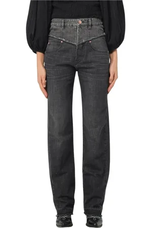 Isabel Marant Jeans, Dames, Zwart, L, Katoen, Two Tone Distressed Jeans voor vrouwen