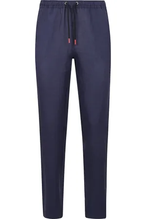 Kiton Broeken, Heren, Blauw, XL, Linnen, Linnen Elastische Taille Koordbroek