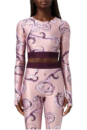 VERSACE Tops, Dames, Roze, XS, Zwart Swirl Print Crop Top