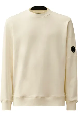 C.P. Company Sweatshirts & Hoodies, Heren, Wit, XL, Katoen, Diagonal Raised Fleece Crewneck Lens Sweatshirt