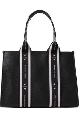 Armani Exchange Tassen, Dames, Zwart, ONE Size, Leer, Minimalist Logo Strap Tote Bag