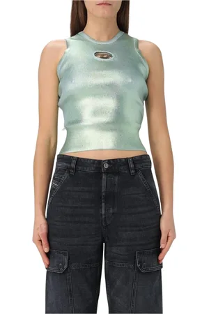 Diesel Tops, Dames, Grijs, M, Zilver Metallic Rib Tank Top