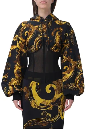 VERSACE Sweatshirts & Hoodies, Dames, Zwart, S, Katoen, Barok Print Mini Jurk met Korset