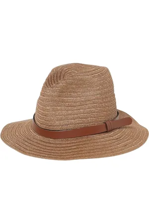 Emporio Armani Accessoires, Dames, Bruin, 57 CM, Leer, Bruine Fedora Hoed met Leren Band