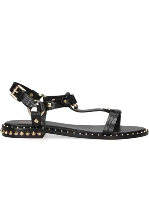 Ash Schoenen, Dames, Zwart, 41 EU, Zwarte leren studs sandalen