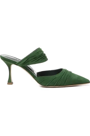 Manolo Blahnik Schoenen, Dames, Groen, 37 EU, Suède, Groene Suède Gedrapeerde Sandalen