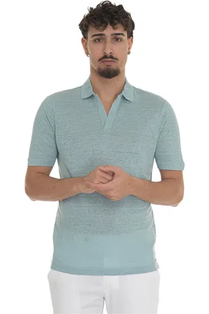 Gran Sasso Tops, Heren, Blauw, M, Linnen, Lichte Linnen Polo Shirt met Slub Textuur