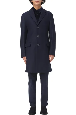 HUGO BOSS Mantels, Heren, Blauw, S, Wol, Blauwe Wollen Overjas voor Mannen