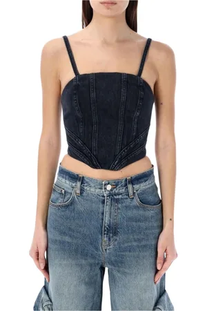 AMIRI Tops, Dames, Zwart, S, Denim, Mouwloze Denim Korset Top
