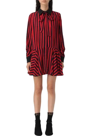 Msgm Kleedjes, Dames, Rood, S, Rode Gestreepte Mini Jurk met Kraag