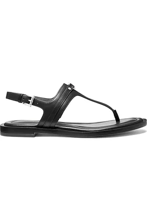 Michael Kors Schoenen, Dames, Zwart, 37 EU, Leer, T-bar Sandalen Zwart Leer Gesp