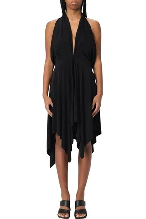 Norma Kamali Kleedjes, Dames, Zwart, S, Polyester, Asymmetrische Halternek Jurk