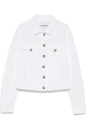 Dondup Jassen, Dames, Wit, L, Denim, Witte Knoopjas met Zakken