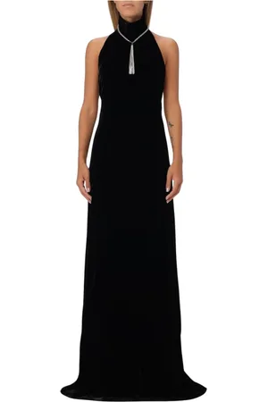 Max Mara Kleedjes, Dames, Zwart, M, Elegante Zwarte Halter Maxi Jurk