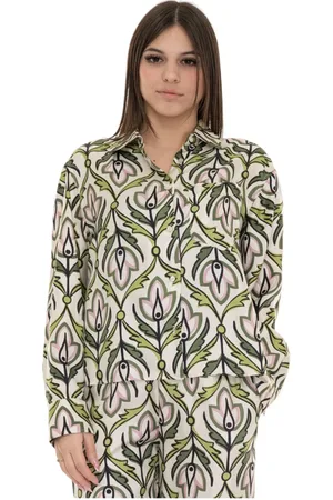 Max Mara Blouses & Shirts, Dames, Veelkleurig, XS, Zijden bloes met bloemenprint en zakken