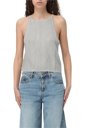 Armani Exchange Tops, Dames, Grijs, L, Zilveren Gebreide Top