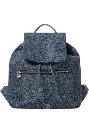 Borbonese Tassen, Dames, Blauw, ONE Size, Zwarte leren rugzak, stijlvol en functioneel