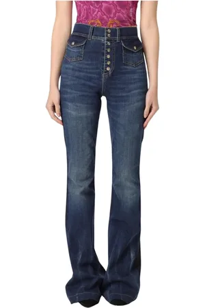 VERSACE Jeans, Dames, Blauw, W25, Katoen, Stijlvolle Flared Blauwe Jeans