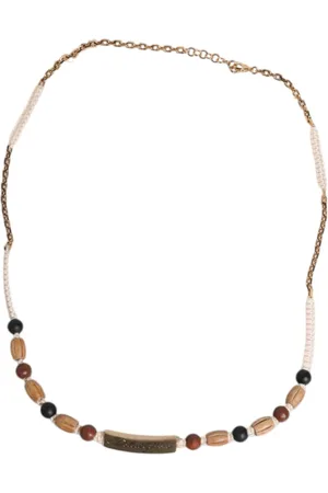 Dolce & Gabbana Accessoires, unisex, Geel, ONE Size, Zwart Gouden Kralen Logo Hanger Ketting
