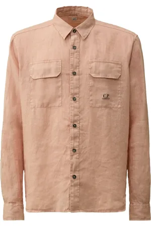 C.P. Company Overhemden, Heren, Roze, XL, Linnen, Misty Rose Linnen Overhemd Lange Mouw