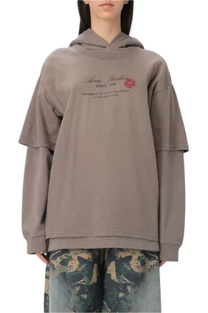 Acne Studios Sweatshirts & Hoodies, Dames, Grijs, S, Katoen, Grijze Dubbellaagse Hoodie Sweatshirt