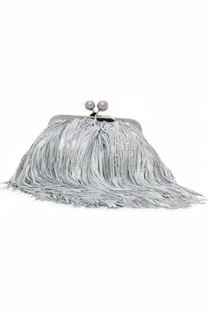 Max Mara Tassen, Dames, Grijs, ONE Size, Satijn, Stijlvolle Schoudertas met Ketting
