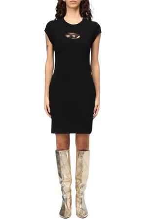 Diesel Kleedjes, Dames, Zwart, XS, Katoen, Zwarte Cutout Mini Jurk