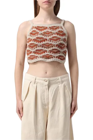 Alanui Tops, Dames, Veelkleurig, S, Geel Crème Gebreide Tanktop