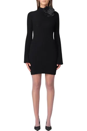 BLUMARINE Kleedjes, Dames, Zwart, S, Zwarte Bloemendetail Mini Jurk