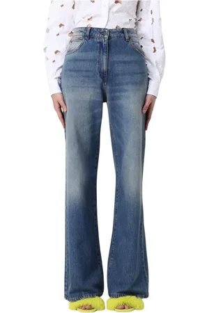 Msgm Jeans, Dames, Blauw, S, Denim, Premium Wide Leg Denim Jeans