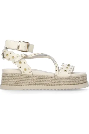 Cult Schoenen, Dames, , 37 EU, Ivoor Leren Sandalen met Enkelband