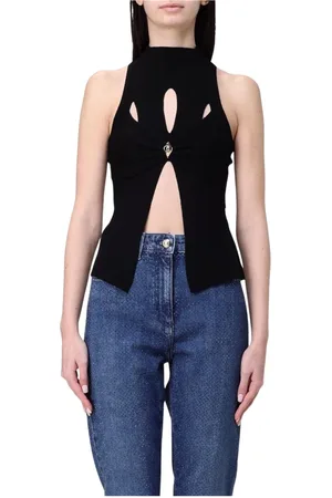 Elisabetta Franchi Tops, Dames, Zwart, M, Zwarte Gebreide Top met Hoge Hals