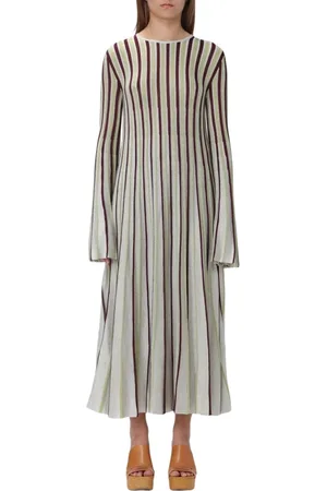 Stella McCartney Kleedjes, Dames, Veelkleurig, S, Kleurrijke Gebreide Midi Jurk Wijd Uitlopende Mouwen