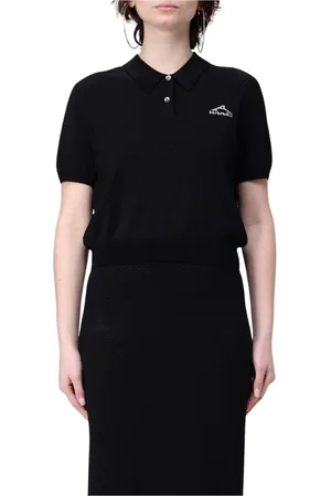 Alexander Wang Tops, Dames, Zwart, XS, Nylon, Zwarte Gebreide Polo Shirt