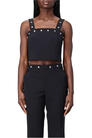Liu Jo Tops, Dames, Zwart, XS, Kristalversierde Stijlvolle Crop Top