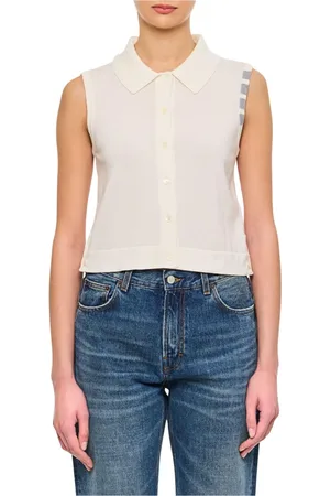 Thom Browne Jassen, Dames, Wit, S, Wol, Witte Wollen Gebreide Gekraagde Vest