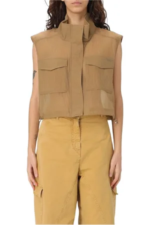 Pinko Jassen, Dames, Bruin, S, Polyester, Utility vest met pareldetail