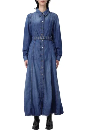 Ganni Kleedjes, Dames, Blauw, S, Denim, Blauwe Denim Overhemdjurk Met Riem