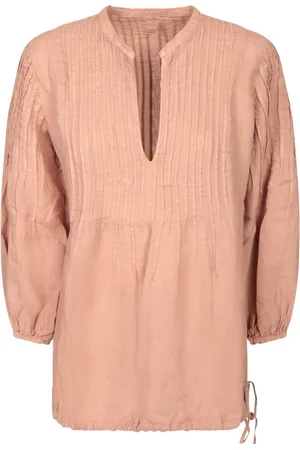 120% Lino Blouses & Shirts, Dames, Roze, XL, Linnen, Elegant V-Hals Linnen Blouse