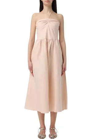 Armani Exchange Kleedjes, Dames, Roze, XS, Linnen, Roze Linnen Midi Jurk Halternek