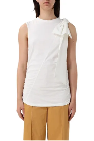 Liu Jo Tops, Dames, Wit, XS, Katoen, Mouwloze Strikdetail Top