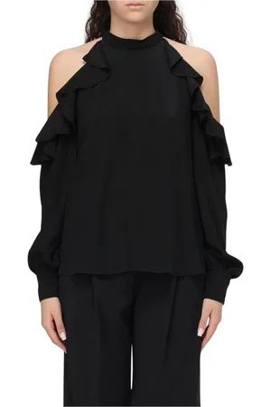 Etro Blouses & Shirts, Dames, Zwart, S, Ruche Hoge Hals Zwarte Blouse