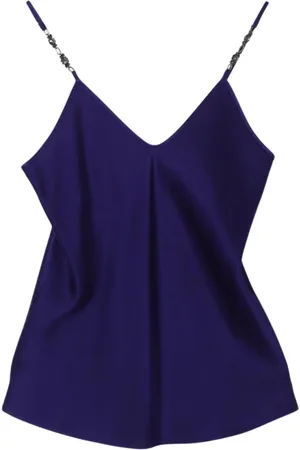 Max Mara Tops, Dames, Blauw, L, Blauwe Zijden Cami Top met Versierde Bandjes