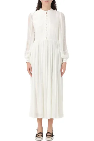 Twin-Set Kleedjes, Dames, Wit, S, IJs Kant Midi Jurk