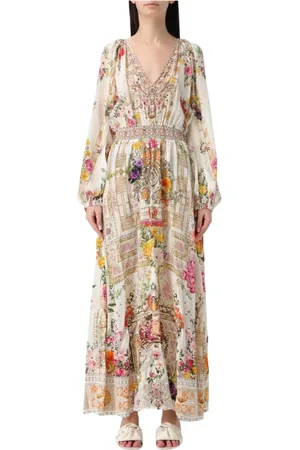 Camilla Kleedjes, Dames, Veelkleurig, S, Rozenbloemen Maxi Jurk Elegante Stijl