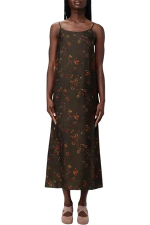 UMA WANG Kleedjes, Dames, Bruin, M, Bruine Bloemen Slip Jurk