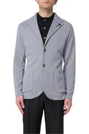 LARDINI Jassen, Heren, Grijs, XL, Slim Fit Gebreid Colbert Revers