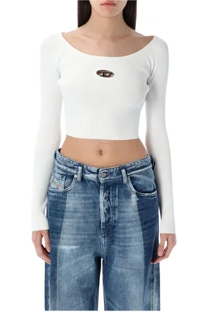 Diesel Tops, Dames, Wit, M, Katoen, Gebreide top met uitsnijdingen