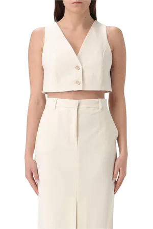 SIMONA CORSELLINI Tops, Dames, Wit, M, Witte V-hals top met plooien