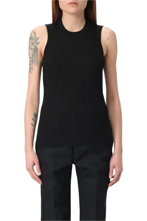 Jil Sander Tops, Dames, Zwart, M, Katoen, Elegante Geribbelde Gebreide Top